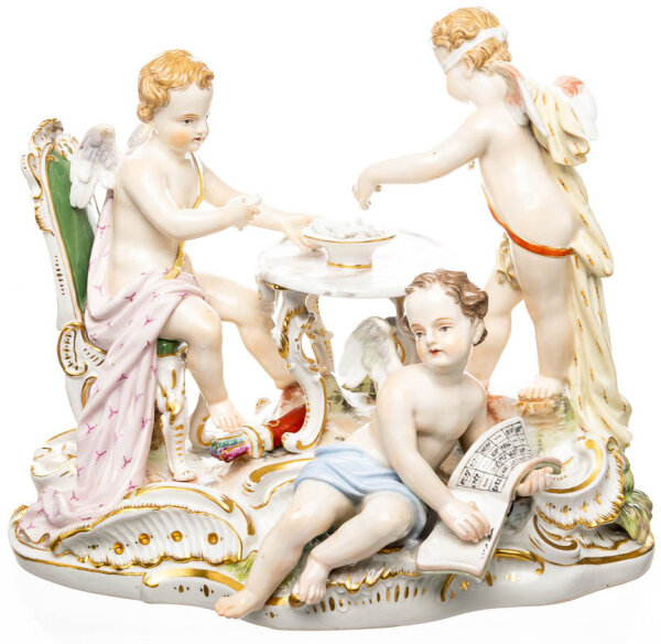 Figur Allegorie das Glückspiel Meissen von Johann Joachim Kändler Allegorien 1. Wahl Modell 2215 1850-1924 Höhe:18cm