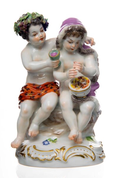 figurine group of allegories autums & winter Meissen allegories 1st Choice form P 282 (61279) after 1940 hight:15,5cm
