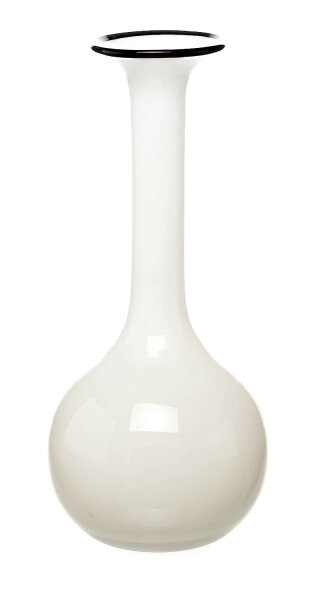 Solifleurvase Tangoglas weiss mit schwarzem Rand. Loetz Wittwe Klostermühle von Michael Powolny 1. Wahl um 1905 (10,5cm)