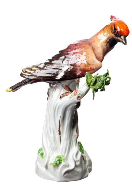 figurine bird bohemian waxwing Meissen designed by Johann Joachim Kändler Animals 1st Choice form 274 X (Neu:77069) 1850-1924 hight:23cm