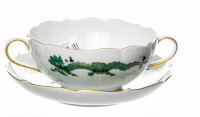 soup cup &amp; saucer rich green dragon Meissen New Cutout form 00656 1st Choice after 1970 (17,5cm)