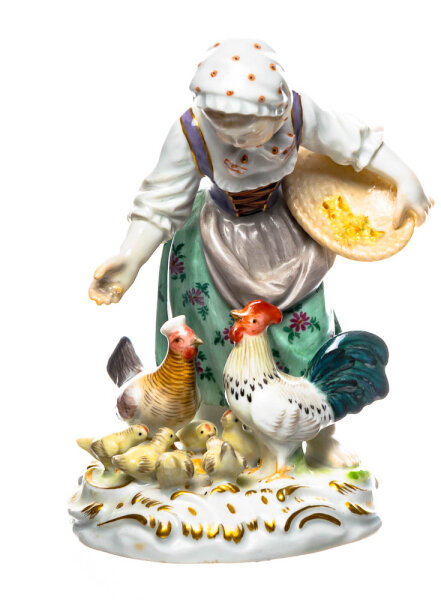 figurine girl feeding chickens Meissen allegories 1st Choice form 2864 1850-1924 hight:12cm