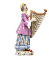 figurine harp playing woman Meissen designed by Johann Elias Meyer gallant chapel 1st Choice form 60046 after 1970 hight:14cm