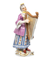 figurine harp playing woman Meissen designed by Johann...