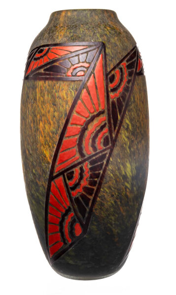 Art Deco cameo vase painted Legras 1st Choice about 1925 (38 cm) RAR