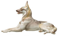 Figur liegender Sch&auml;ferhund Nymphenburg von Theodor Kaerner Tierfiguren 1. Wahl Modell 868 nach 1930 H&ouml;he:14,5cm