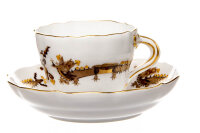 mocha cup&saucer rich brown dragon yellow spots Meissen...