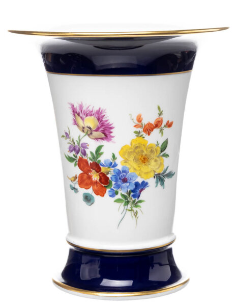 large trumpet vase royal blue colored flowers 5 Meissen New Cutout form 541 1st Choice 1965 (20 cm)