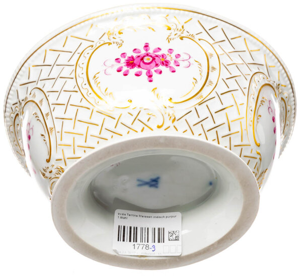 oval tureen with lid rich indic purple pattern Meissen New Cutout form 233 1st Choice 1969 (17,5cm)