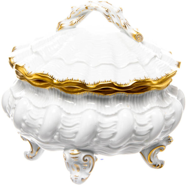 sugar bowl with lid golden edge Meissen swan Service designed by Johann Joachim Kändler form 5826 1st Choice 1979 (14cm)