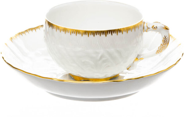 coffee cup & saucer golden edge Meissen swan Service designed by Johann Joachim Kändler form 5564 1st Choice after 1960