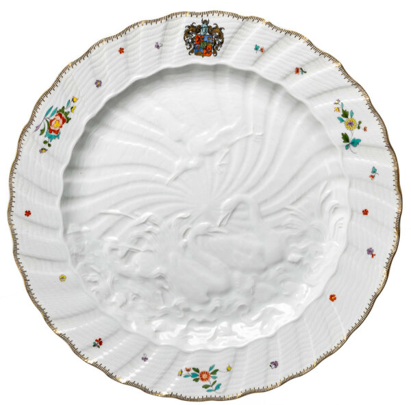 place plate flowers & emblem painting Meissen swan Service form 547 B 1st Choice 1992 (31,5cm)