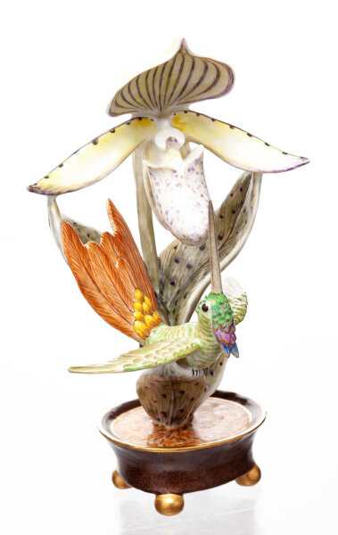 Figur Kolibri mit Orchidee Nymphenburg von Luise Terletzki-Scherf Tierfiguren 1. Wahl Modell 861 nach 1931 Höhe:18,5cm