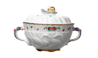 soup cup with lid flowers painting Meissen swan Service...