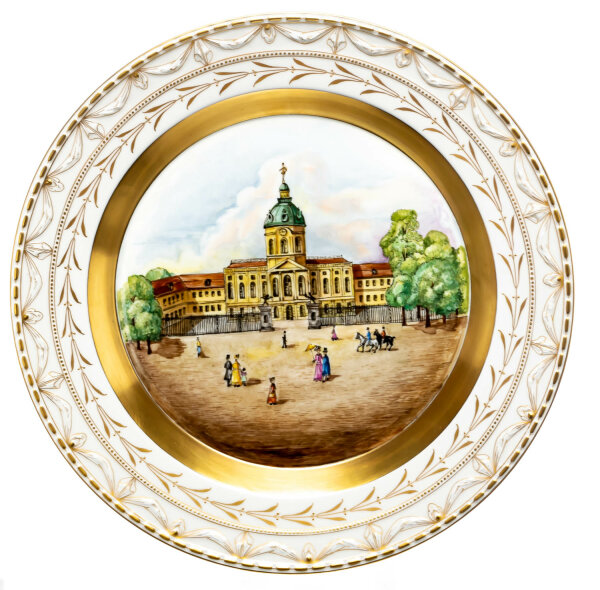 Teller mit Schloss Charlottenburg Malerei KPM Berlin Kurland 1. Wahl 1900-1930 (35,5cm)