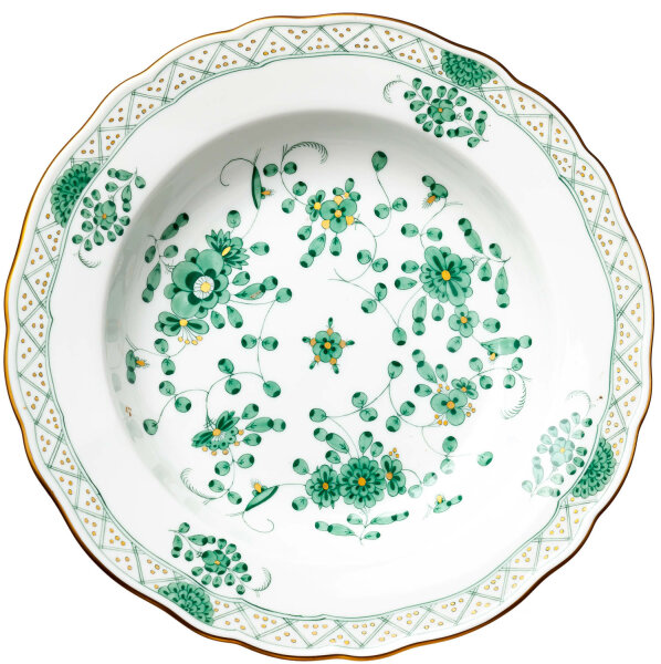 soup plate oriental painting, flower ornament, green Meissen New Cutout form 00488 2nd Choice after 1982 (23cm)