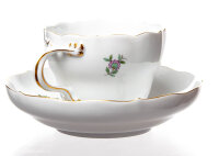coffee cup &amp; saucer indian stone, flowers and bird painture Meissen New Cutout 1st Choice after 1970 (14cm)
