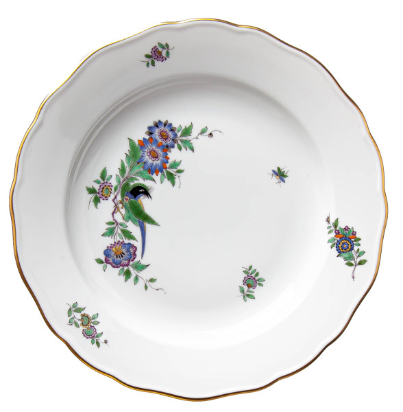 cake plate indian stone, flowers and bird painture Meissen New Cutout 1st Choice after 1970 (20cm)