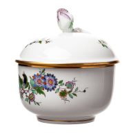 sugar bowl indian stone, flowers and bird painture Meissen New Cutout form 822 1st Choice after 1970 (9cm)