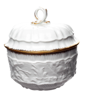 sugar bowl with lid golden edge Meissen swan Service designed by Johann Joachim K&auml;ndler 2nd Choice after 1960 (12cm)