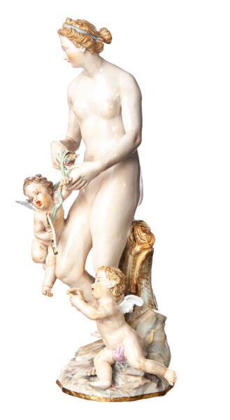 Figur Venus mit 2 Amoretten Meissen von Johann Joachim Kändler Mythologische Figuren 1. Wahl Modell A 65 1850-1924 Höhe:23cm