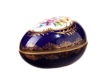 lidded bowl royal blue and flowers pattern Meissen New...