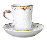 coffee cup&amp;saucer swan design indian flowers painting Meissen swan Service form 5585 1st Choice 1990 (12cm)