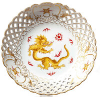 pierced dish yellow ming dragon Meissen New Cutout form...
