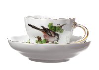 coffee cup and saucer Meissen bird and insects painture...