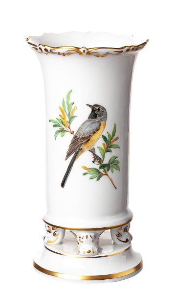 vase bird on three naturalistic painture Meissen New Cutout form 50122 1st Choice 1992 (15cm)