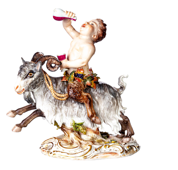 figurine Bacchic Satyr Astride a Goat  Meissen designed by Johann Joachim Kändler mythological figurines 1st Choice form D 44 1850-1924 hight:19cm