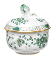 sugar bowl oriental painting, flower ornament, green...