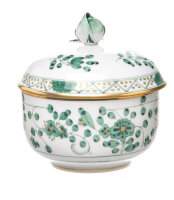 sugar bowl oriental painting, flower ornament, green...