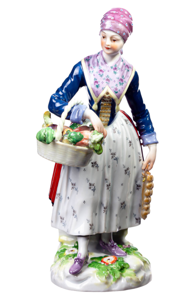 figurine Danish farmer with a basket of vegetables Meissen 1st Choice 1910 hight:18cm