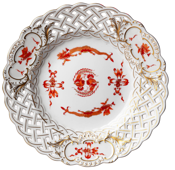 pierced plate red dragon pattern Meissen New Cutout form 54802 1st Choice after 1970 (21cm)