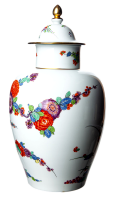 vase with lid indian flower pattern with crane Meissen New Cutout form 51085 1st Choice 1990 (34cm)