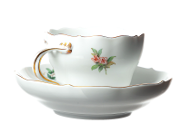 coffee cup and saucer Meissen bird and insects painture Meissen New Cutout form 0052 1st Choice after 1970 (0cm)