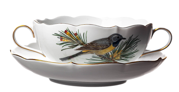 soup cup & saucer bird pattern Meissen form 000656 1st Choice after 1970