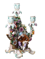 candlestick Paracelsius with flowers applications Meissen mythological figurines designed by Johann Joachim K&auml;ndler form 986 1st Choice 1850-1924 (23cm)