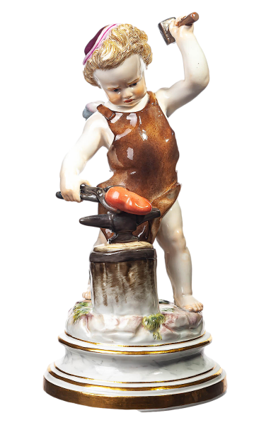 Figur Amor als Schmied Meissen von Heinrich Schwabe Amoretten 1. Wahl Modell L 114 1877 Höhe:19,2cm