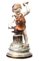 figurine cupid as blacksmith hammering a heart into shape...