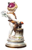 figurine cupid as blacksmith hammering a heart into shape Meissen designed by Heinrich Schwabe Cubids 1st Choice form L 114 1877 hight:19,2cm