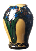 Vase in Schlickermalerei Karlsruher Majolika Manufaktur von Alfred Kusche Modell 2336  1. Wahl um 1910 (19cm)
