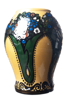 Vase in Schlickermalerei Karlsruher Majolika Manufaktur von Alfred Kusche Modell 2336  1. Wahl um 1910 (19cm)