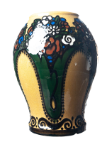 painted vase Karlsruher Majolika Manufaktur designed by Alfred Kusche form 2336  1st Choice around 1910 (19cm)