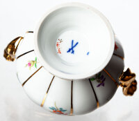 sugar bowl light gold and colored flowers Meissen X-Form designed by Ernst August Leuteritz form 37b 1st Choice 1982
