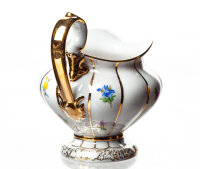 creamer light gold and colored flowers Meissen X-Form designed by Ernst August Leuteritz 1st Choice 1982