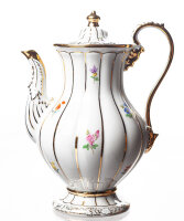 mocha pot light gold and colored flowers Meissen X-Form...