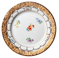 cake plate goldbronce small colored flowers Meissen X-Form form 17500 1st Choice 1989 (14cm)
