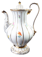 coffee pot  light gold and colored flowers Meissen X-Form...